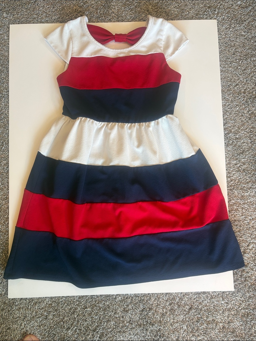 Zunie Girls Dress Red White & Navy Striped Bow-Back Party Dress Size 10 - Picture 4 of 11